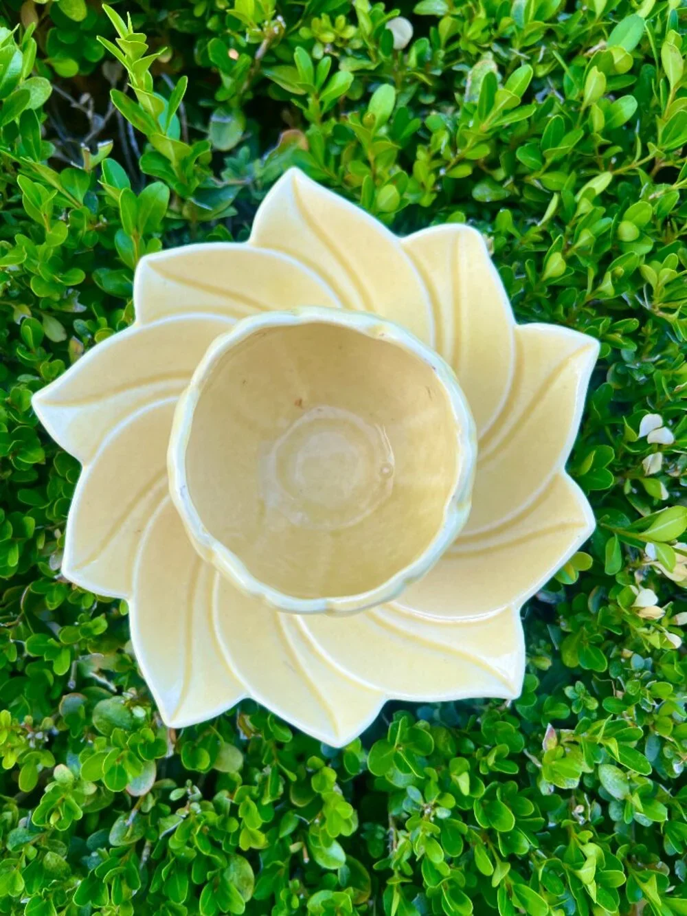 60's Yellow Pedestal Bowl /Vase Ceramic Floral Dish